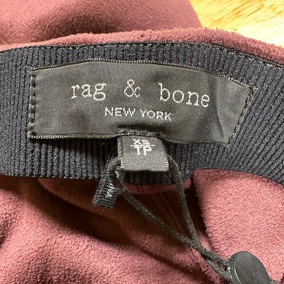 Rag & Bone NWT Embroidered Faux Suede Slim Leg Pants Burgundy Size XS Pull-On - Picture 5 of 13
